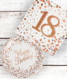 Rose Gold Confetti 18th Birthday Party Supplies and Ideas